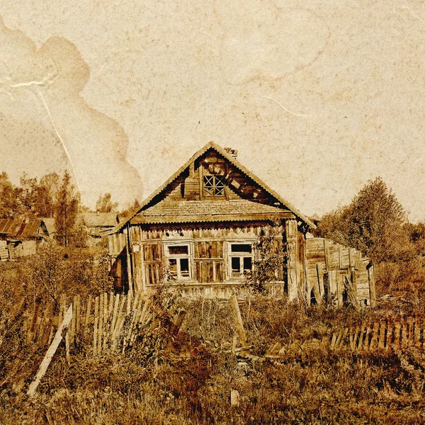 Vieille maison sur vieux papier — Photo
