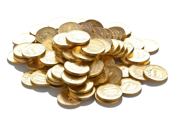Pile of golden coins isolated on white — Stock Photo, Image