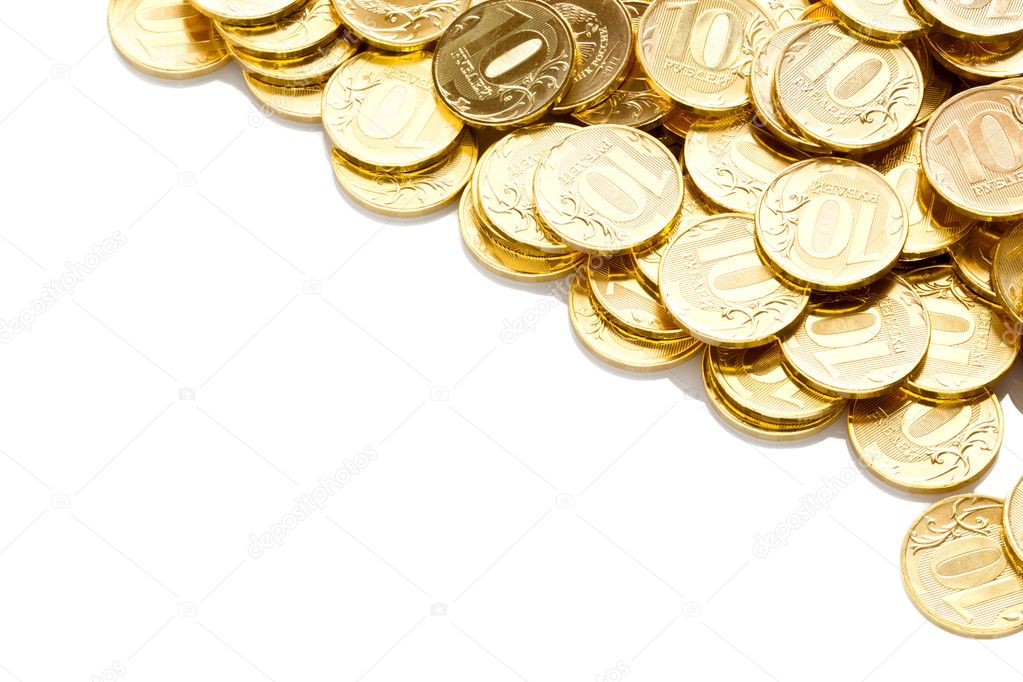 Golden coins isolated on white