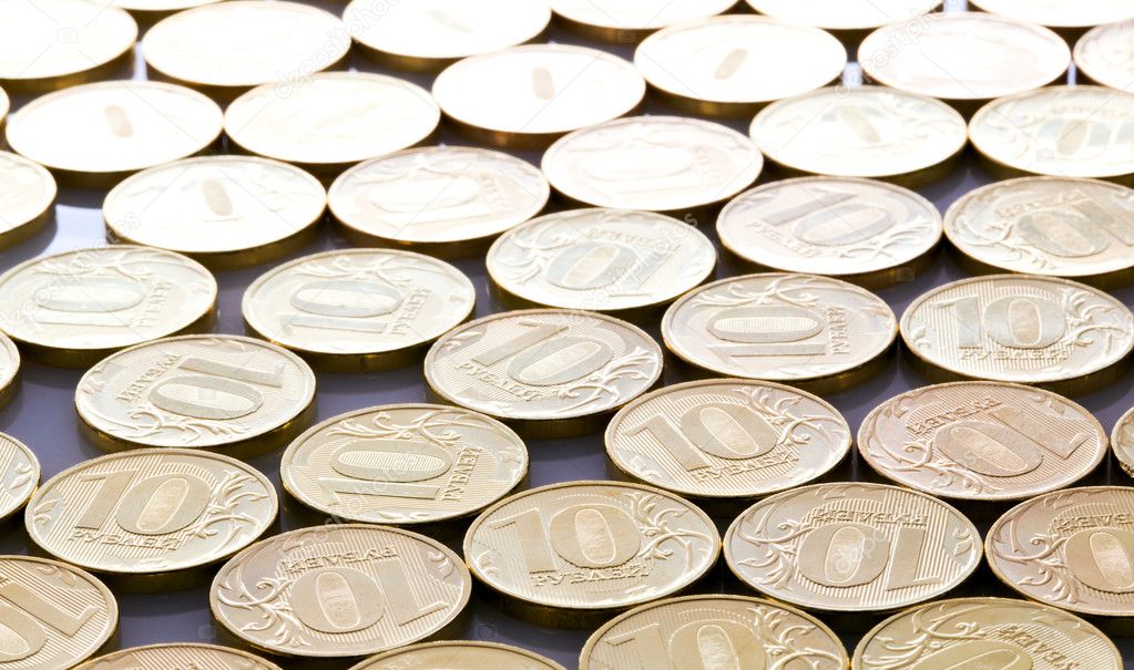 Coins of ten roubles background