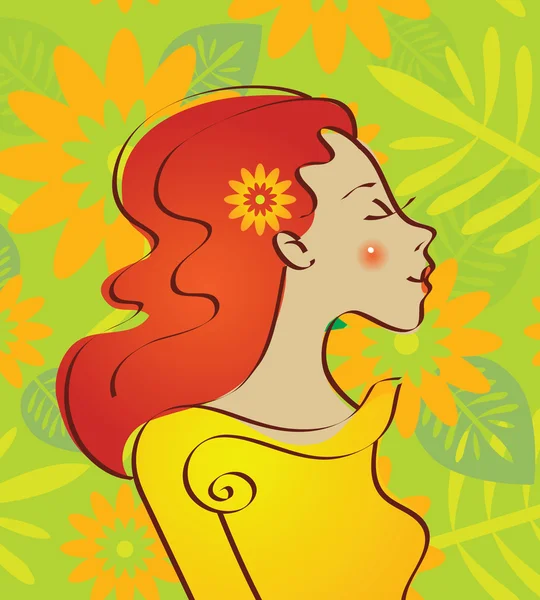 Vacker kvinna med blommor — Stock vektor