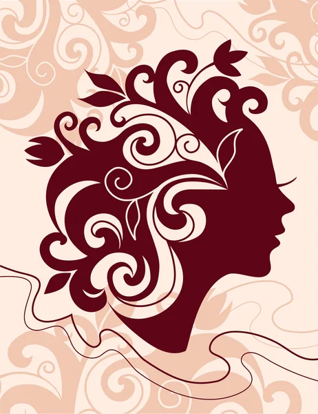 Belle silhouette de femme avec une fleur — Image vectorielle