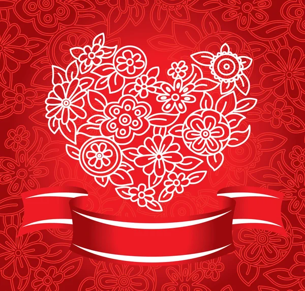 Stendardo di San Valentino con cuore floreale — Vettoriale Stock