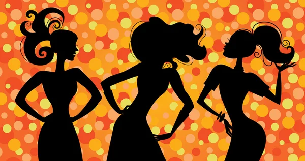 Glamour silhouette girls on disco — Stock Vector