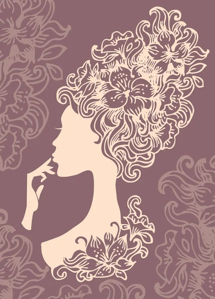 Hermosa silueta de mujer con flores — Archivo Imágenes Vectoriales