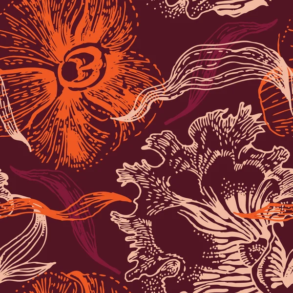 Patrón floral sin costuras con orquídea — Archivo Imágenes Vectoriales