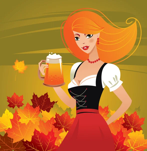 Γερμανίδα που σερβίρει μπύρα στο Oktoberfest — Διανυσματικό Αρχείο