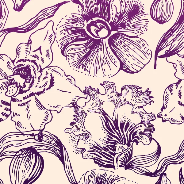 Motif floral sans couture avec orchidée — Image vectorielle