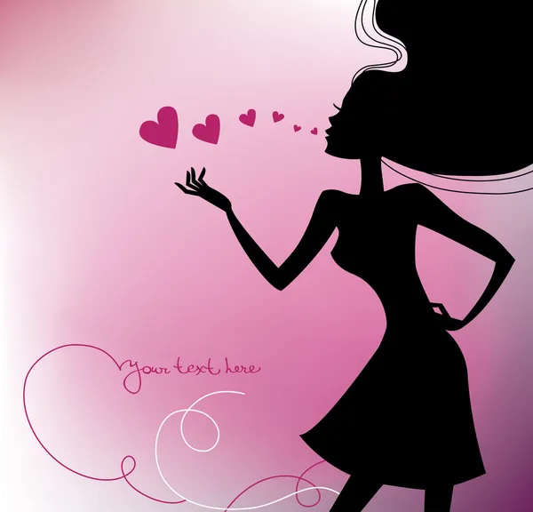 Schöne Mädchensilhouette mit einem Herzen — Stockvektor