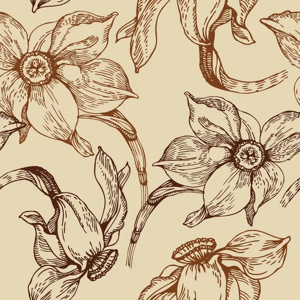 水仙とシームレスな花柄 — ストックベクタ