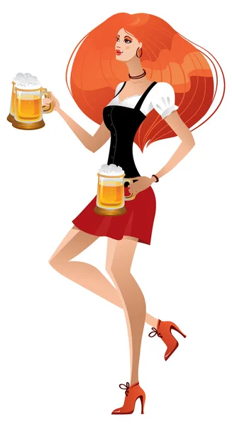 Немецкая девушка, подающая пиво на Октоберфесте — стоковый вектор