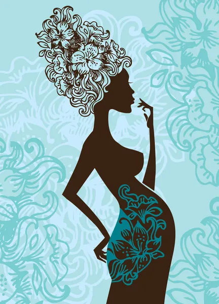 Silhuett av gravid kvinna i blommor — Stock vektor