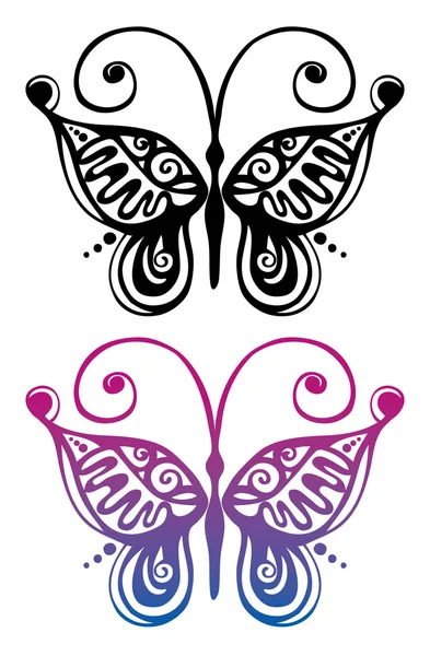 Silhouette noire et couleur de papillon — Image vectorielle