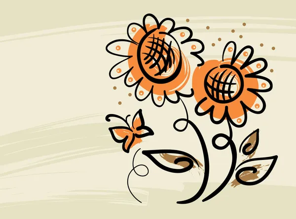 ひまわりと蝶の花の背景 — ストックベクタ