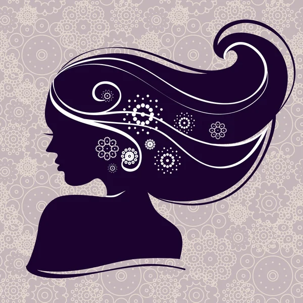 Beautiful woman silhouette with flowers — Stock Vector