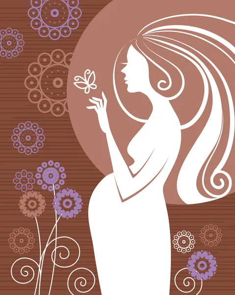 Kobieta w ciąży w kwiatach — Wektor stockowy