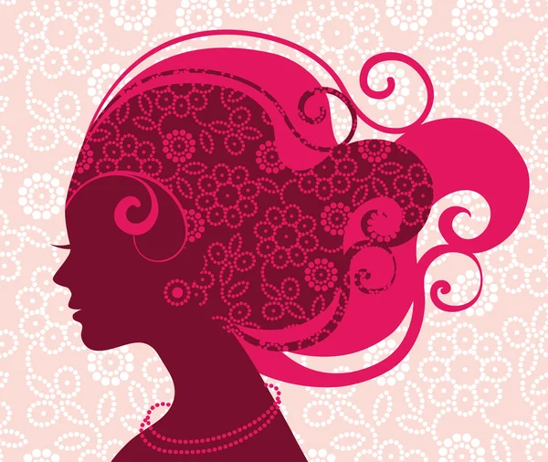 Belle silhouette femme avec des fleurs — Image vectorielle