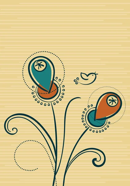 Цветочный фон с мультяшными птицами — стоковый вектор