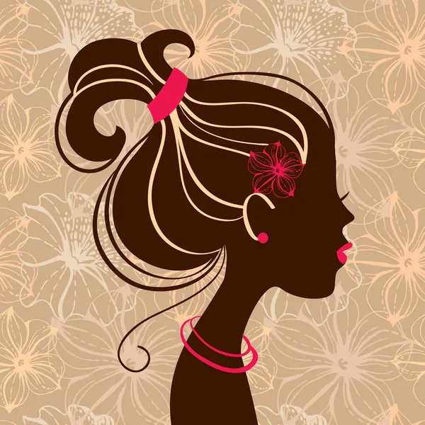 Belle silhouette femme avec des fleurs — Image vectorielle
