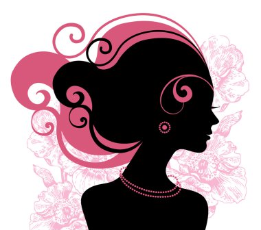 Beautiful woman silhouette with flowers clipart