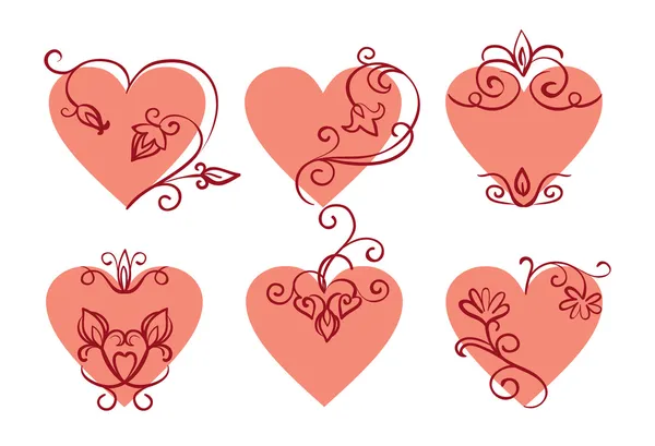 Набор цветочных сердец — стоковый вектор