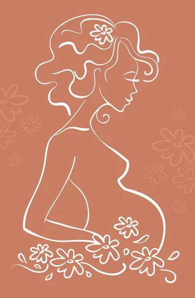 Mujer embarazada en flores — Vector de stock