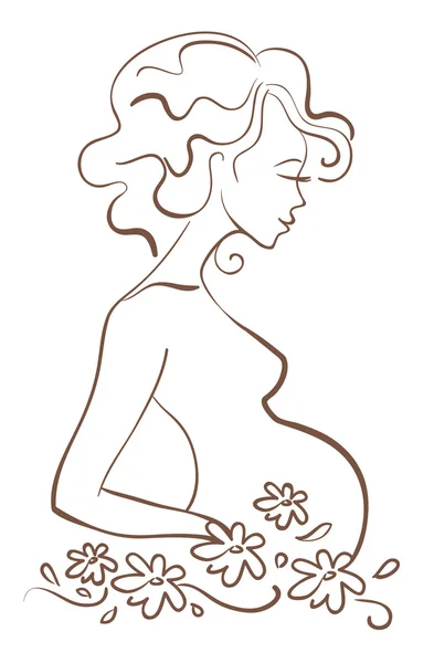 Gravid kvinna i blommor — Stock vektor