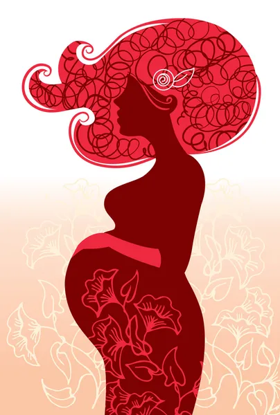 Zwangere vrouw in bloemen — Stockvector