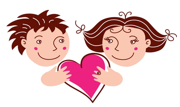 Desenhos animados menino e menina no amor —  Vetores de Stock