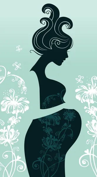 Terhes nő virágokban — Stock Vector