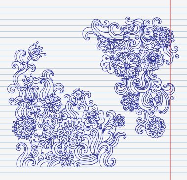 doodle çizilmiş çiçek seti