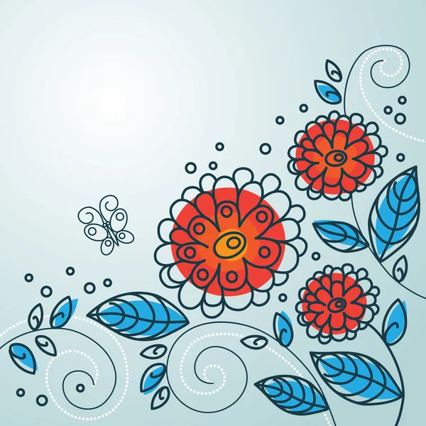Virágos háttér rajzfilm pillangók — Stock Vector