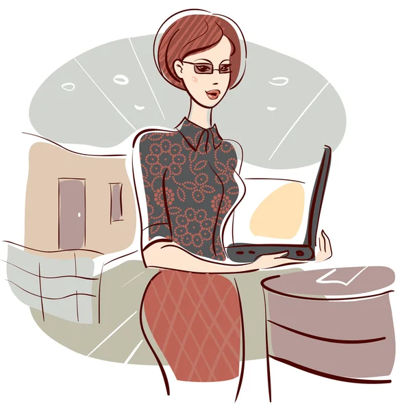 Illustration of business woman in office — Stock Vector