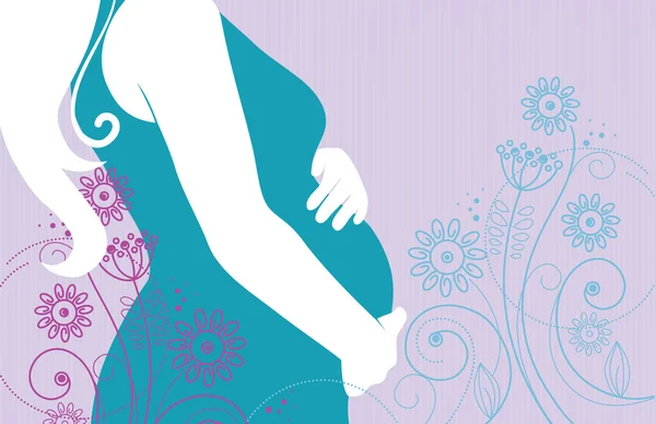 Силуэт беременной женщины в цветах — стоковый вектор