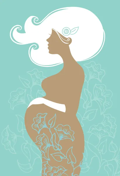 Silhouette della donna incinta nei fiori — Vettoriale Stock