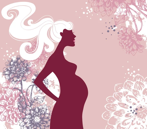Silhouette of pregnant woman in flowers — Stock Vector