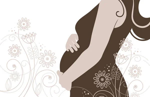 Silhouette della donna incinta nei fiori — Vettoriale Stock