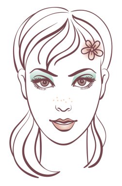 Beautiful woman portrait, linear illustration clipart