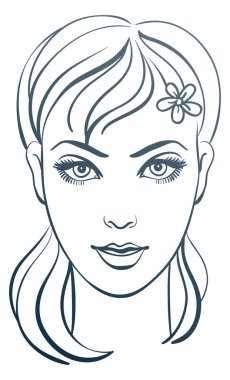 Beautiful woman portrait, linear illustration clipart