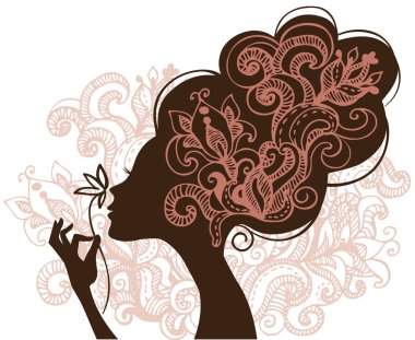 Beautiful woman silhouette with a flowers clipart