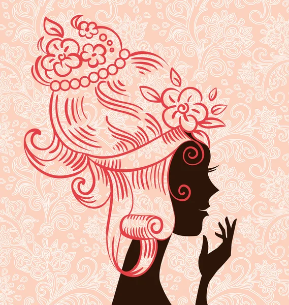 Hermosa silueta de mujer con flores — Vector de stock