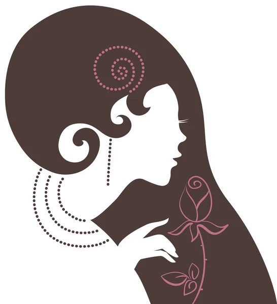 Belle silhouette femme avec une fleur — Image vectorielle