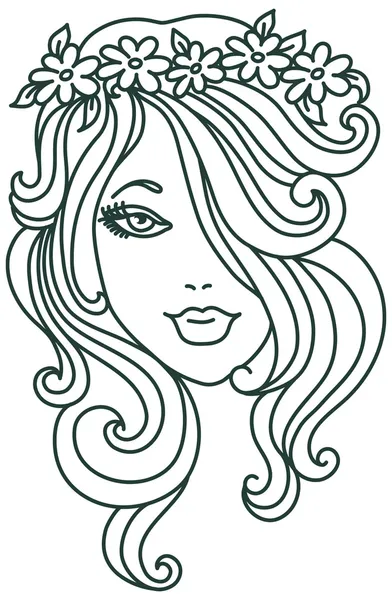 Belle femme avec fleur, illustration linéaire — Image vectorielle