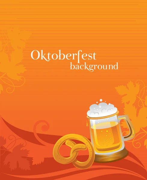 啤酒和椒盐卷饼的Oktoberfest背景 — 图库矢量图片