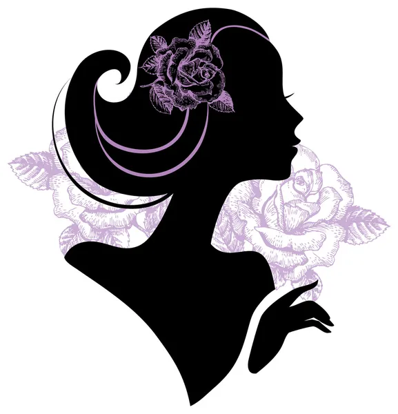Vacker kvinna siluett med en blommor — Stock vektor