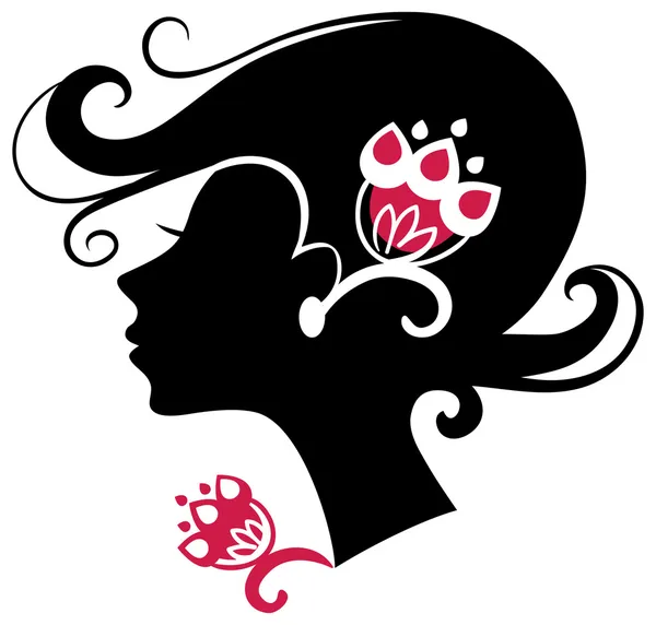Beautiful woman silhouette with a flowers — Stock Vector