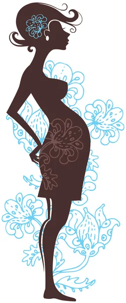 Silhouette einer schwangeren Frau in Blumen — Stockvektor
