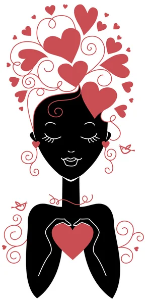 Mädchensilhouette mit Herzen — Stockvektor