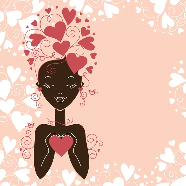 Mädchensilhouette mit Herzen — Stockvektor