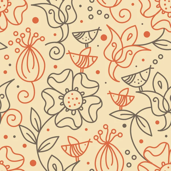 Motif floral sans couture avec des oiseaux — Image vectorielle